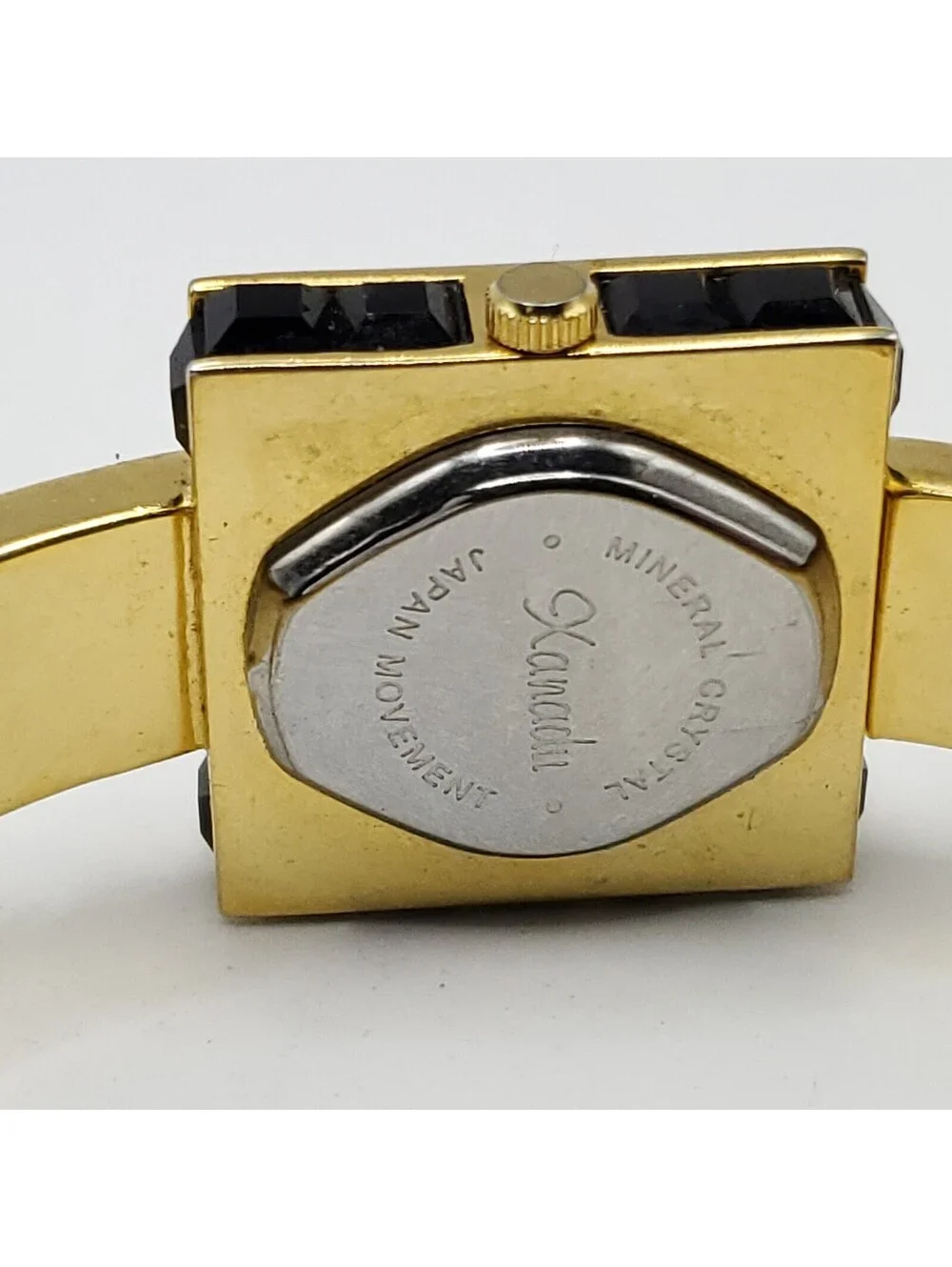Xanadu Black Gem Gold Tone Cuff Band Womens Watch 23mm MOP Dial New Battery